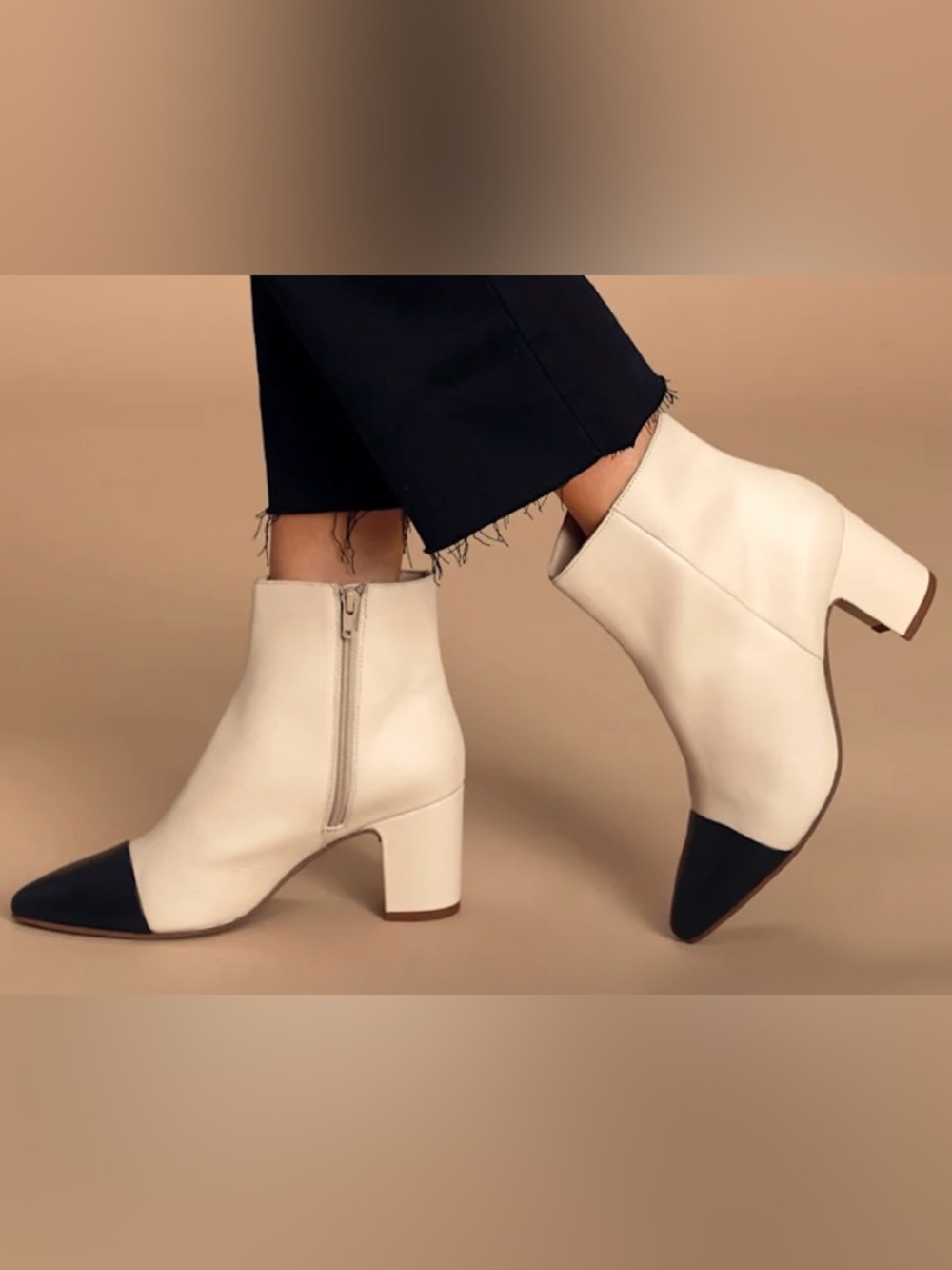 Seychelles  No One Like You Off White and Black Leather Ankle Bootie